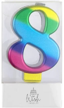 Cake Craft Wish - Number 8 Rainbow Gold Metallic Candle