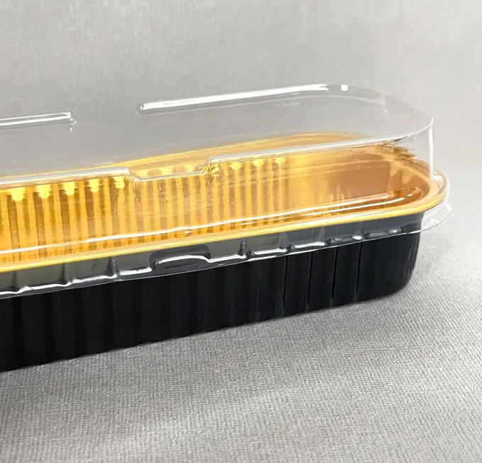 Cake Craft Rectangle Foil Baking Cup With Lid Black/gold 10pc