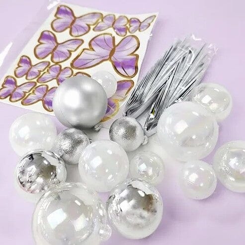 Cake Craft 27pc Set - Clear, White & Silver - Deco Balls, Fans & Butterflies Cake Toppers The Cooks Kitchen 