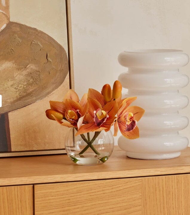 Rogue Cymbidium-glass Vase Orange Artificial Plants The Cooks Kitchen 