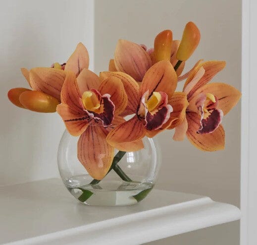 Rogue Cymbidium-glass Vase Orange Artificial Plants The Cooks Kitchen 