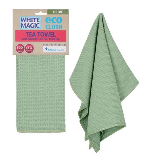 White Magic - Eco Cloth Tea Towel - Olive