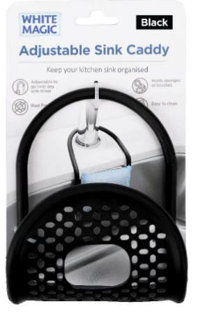 White Magic Adjustable Sink Caddy - Black Kitchen Cupboard Storage The Cooks Kitchen 