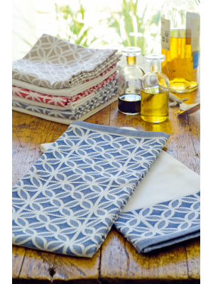 Oglvies Euro Collection Cotton Tea Towels - Geometric Blue Set Of 2
