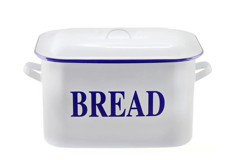 Falcon Enamel Bread Bin 20cm - White With Blue Rim