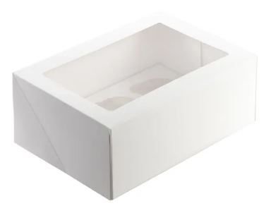 Mondo White Cupcake Box - 6 Cup - 10x7"