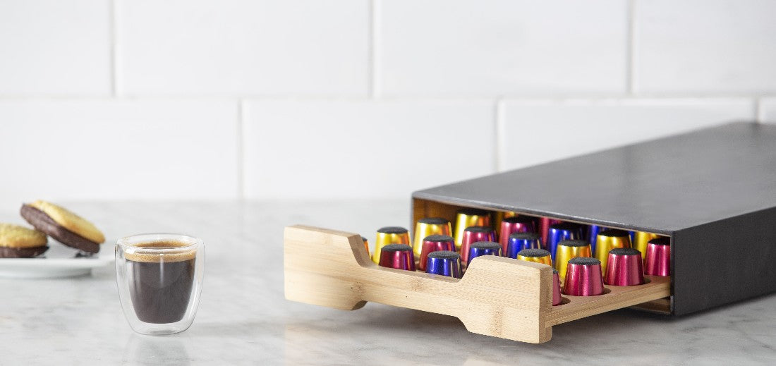 Leaf & Bean Bamboo Coffee Board W/ Pod Drawer