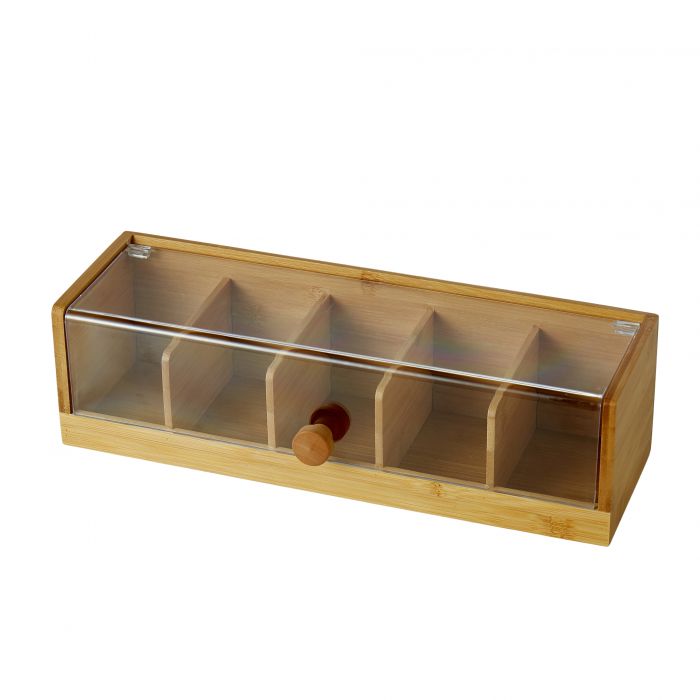 Leaf & Bean Bamboo Tea Box W/ Transparent Lid 36x13x10cm