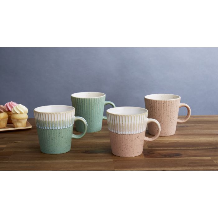 Fluted Mug 275ml Set Of 4 - Pink & Green