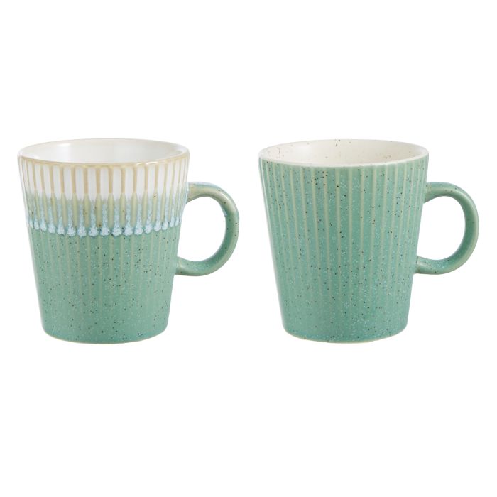 Fluted Mug 275ml Set Of 4 - Pink & Green