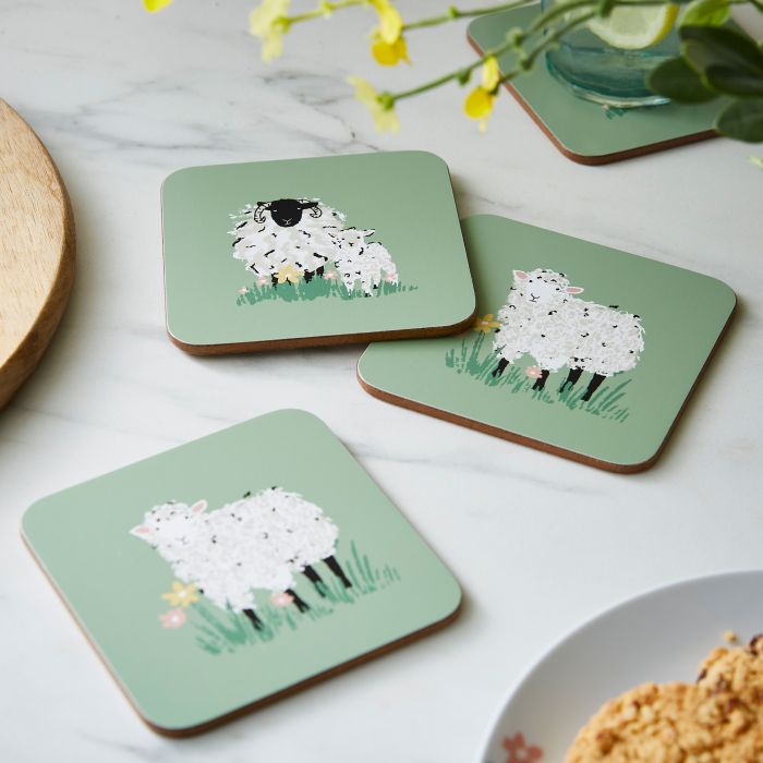 Ulster Weavers Woolly Sheep Coaster 4pcs Set Green 11x11x1cm