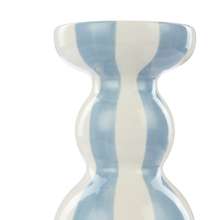 Emporium Lane Stripe Candle Holder Small Blue & White 9.5x9.5x14cm