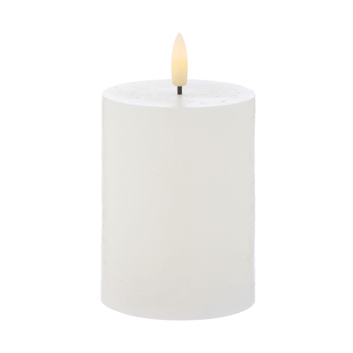 Amalfi Hughe Led Flickering Pillar Candle Rustic White 7.5x7.5x10cm