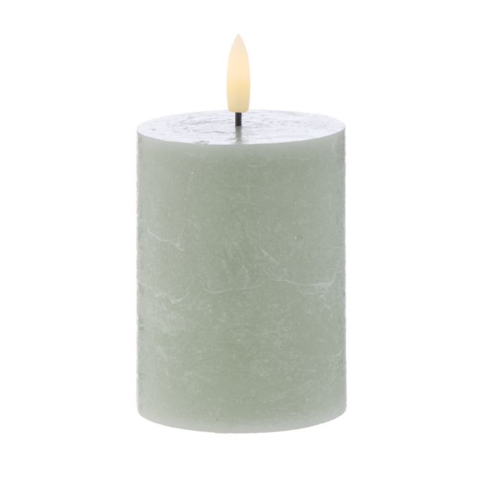 Amalfi Hughe Led Flickering Pillar Candle Rustic Green 7.5x7.5x10cm