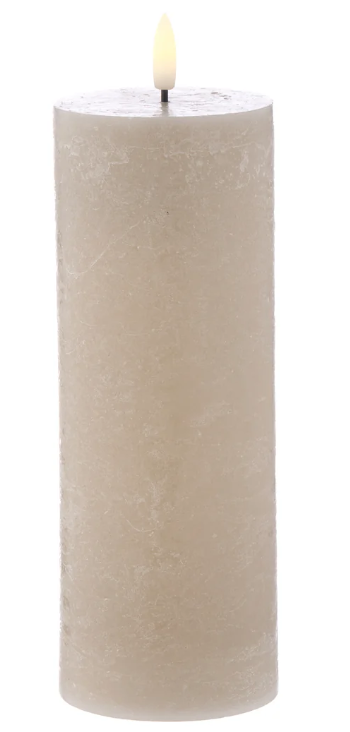 Amalfi Hughe Led Flickering Pillar Candle Rustic Taupe 7.5x7.5x15cm