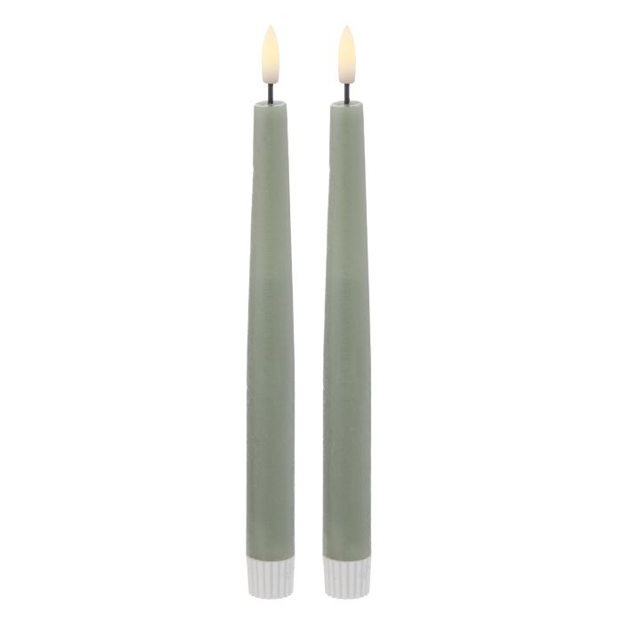 Amalfi Hughe Led Flickering Taper Candle 2pcs Set Rustic Green 2x2x24cm