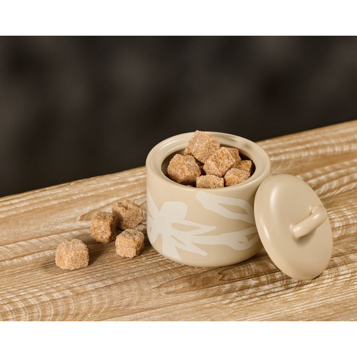 Leaf & Bean Freya Sugar Pot 9x9x8cm - Oat & White