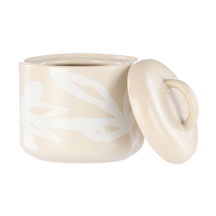 Leaf & Bean Freya Sugar Pot 9x9x8cm - Oat & White