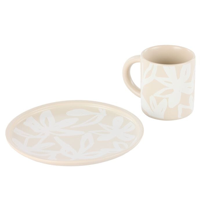 Leaf & Bean Freya Mug & Side Plate Set 12x9x10cm/21.5x4.5x3cm - Oat & White Mugs - Cups & Saucers The Cooks Kitchen 