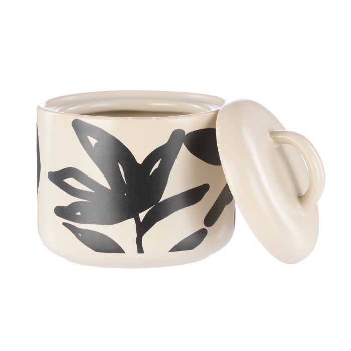 Leaf & Bean Freya Sugar Pot 9x9x8cm - Oat & Black