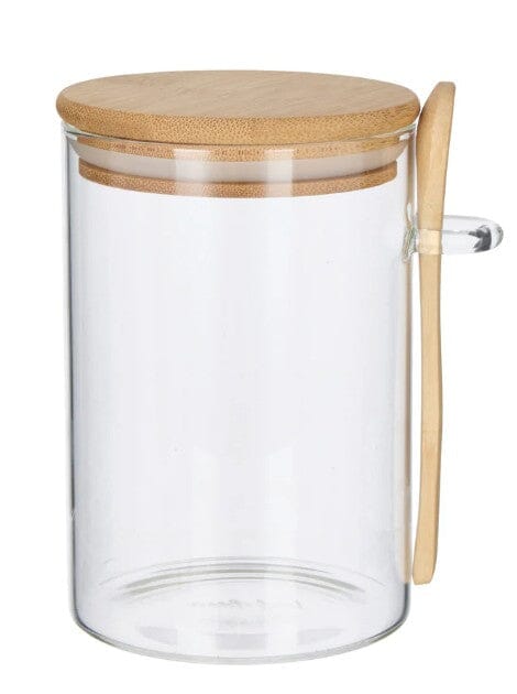 Leaf & Bean Glass Canister With Spoon Natural 650ml Glassware Storage The Cooks Kitchen 