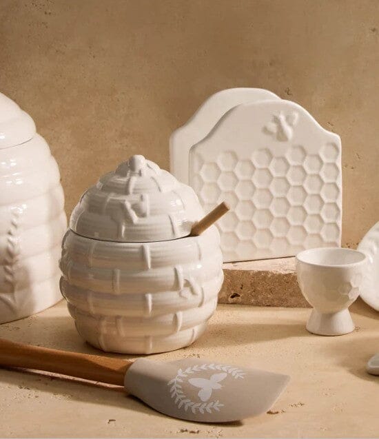 Davis & Waddell Wildflower & Hive Honey Jar With Dipper White Oil Jars & Drizzlers The Cooks Kitchen 