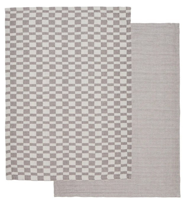 Davis & Waddell Heritage Check Cotton Tea Towel 2pcs Set - Grey