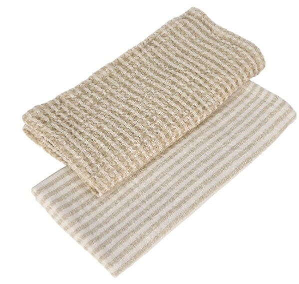 Davis & Waddell Heritage Stripe Cotton Tea Towel 2pc Set Beige Tea Towels The Cooks Kitchen 