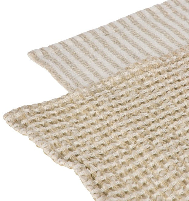 Davis & Waddell Heritage Stripe Cotton Tea Towel 2pc Set Beige