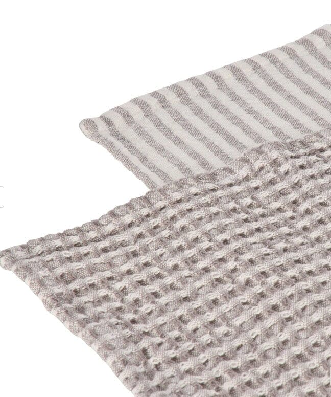 Davis & Waddell Heritage Stripe Cotton Tea Towel 2pc Set Grey Tea Towels The Cooks Kitchen 