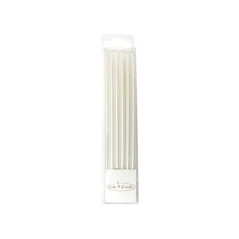 Bake Group 12cm Tall Cake Candles - Pearlised White (pack Of 12)