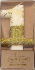 Cake & Candle 8cm Gold Glitter Dipped Candle - Number 1