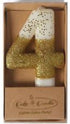 Cake & Candle 8cm Gold Glitter Dipped Candle - Number 4