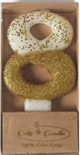 Cake & Candle 8cm Gold Glitter Dipped Candle - Number 8