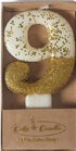 Cake & Candle 8cm Gold Glitter Dipped Candle - Number 9