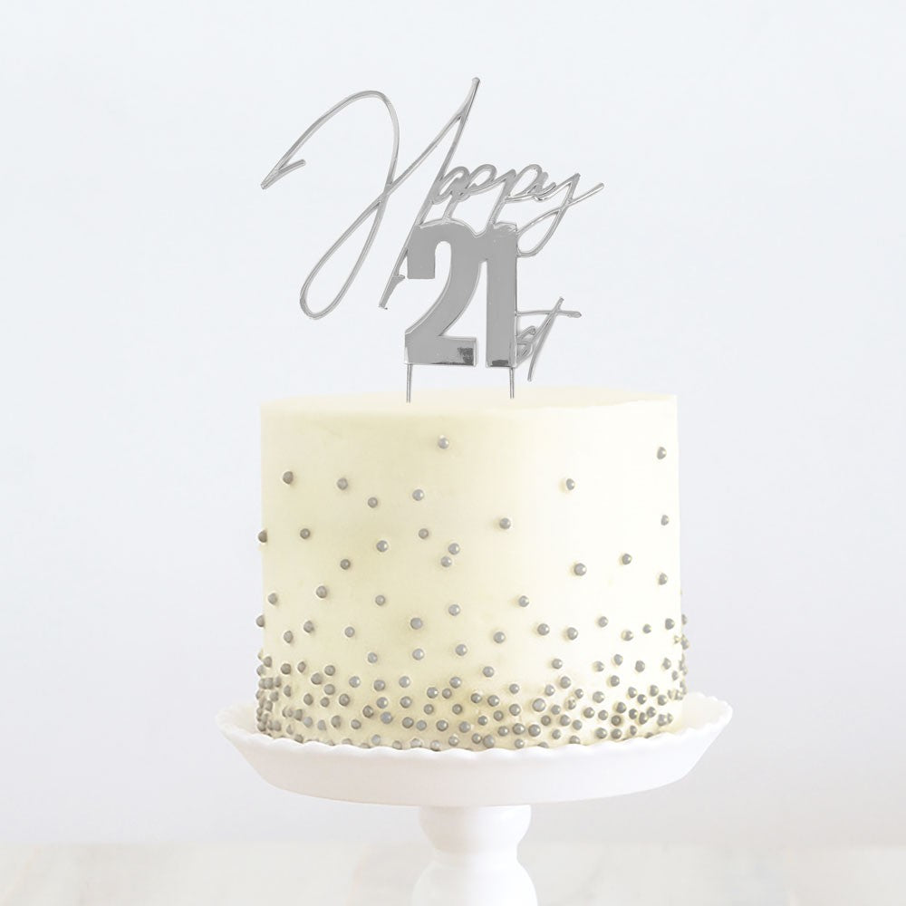 Cake & Candle Topper - Happy 21st Silver