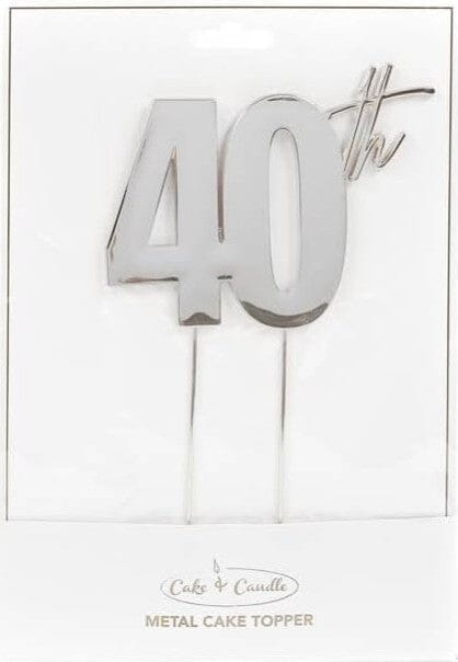 Cake & Candle Metal Cake Topper Silver 40th Cake Toppers The Cooks Kitchen 