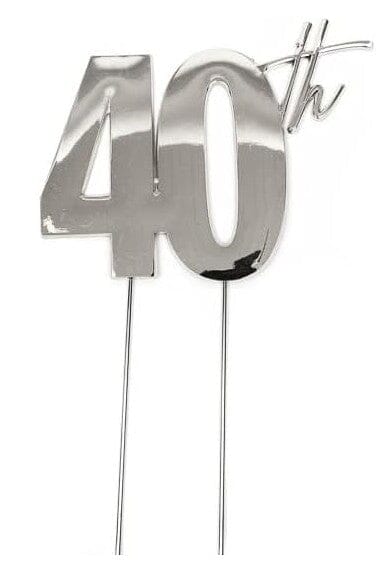 Cake & Candle Metal Cake Topper Silver 40th Cake Toppers The Cooks Kitchen 