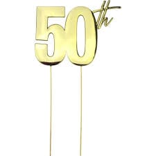 Cake & Candle Topper - 50th Gold Acrylic Cake Toppers The Cooks Kitchen 