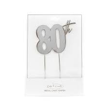 Cake & Candle - Silver Metal Cake Topper - 80th Cake Toppers The Cooks Kitchen Mandurah 