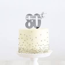 Cake & Candle - Silver Metal Cake Topper - 80th Cake Toppers The Cooks Kitchen Mandurah 