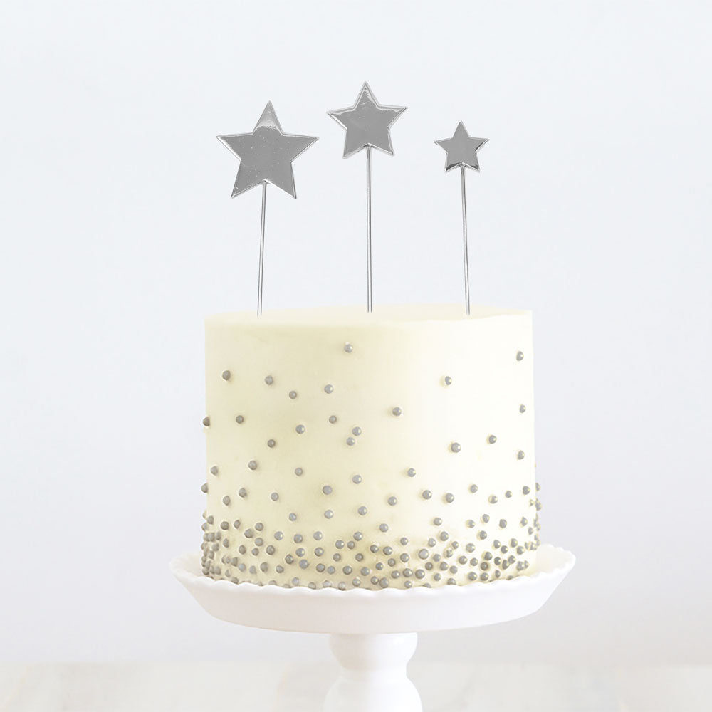 Cake & Candle - Silver Metal Cake Topper - Stars