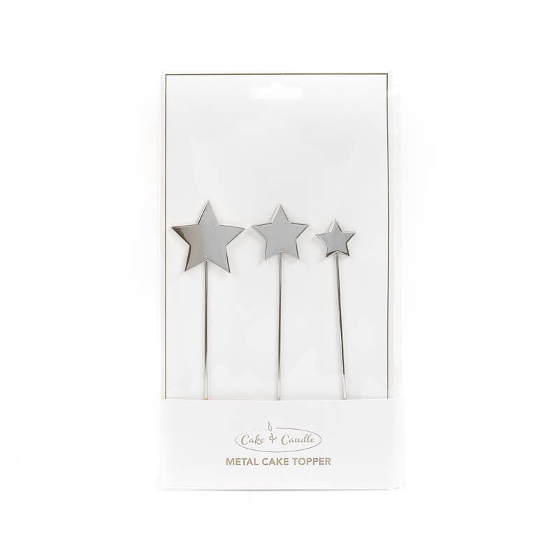 Cake & Candle - Silver Metal Cake Topper - Stars