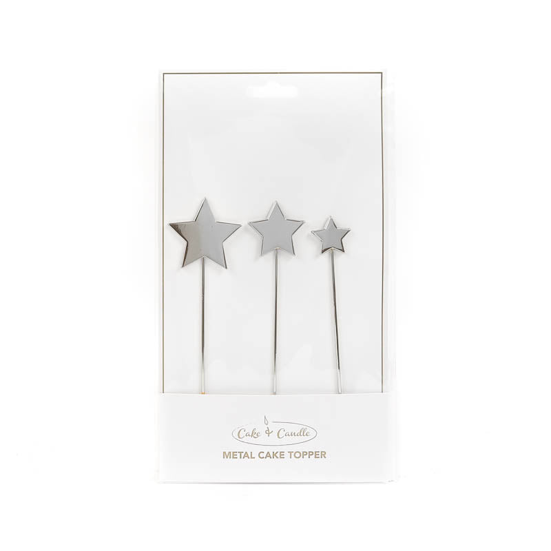 Cake & Candle - Silver Metal Cake Topper - Stars