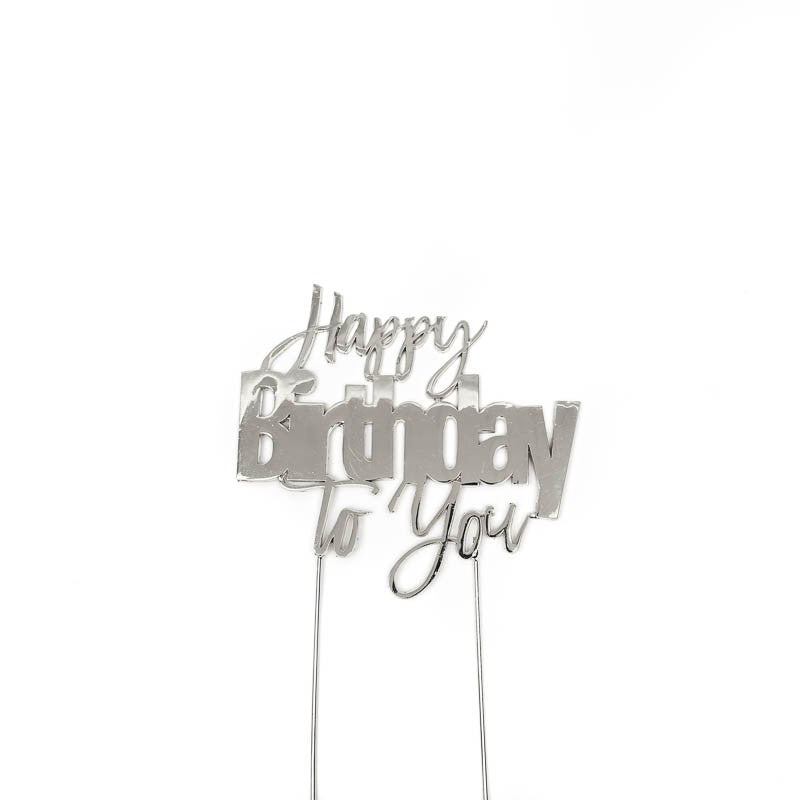 Silver Metal Cake Topper - Happy Birthday To You
