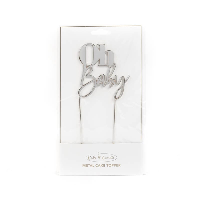 Cake & Candle - Silver Metal Cake Topper - Oh Baby Cake Toppers The Cooks Kitchen Mandurah 
