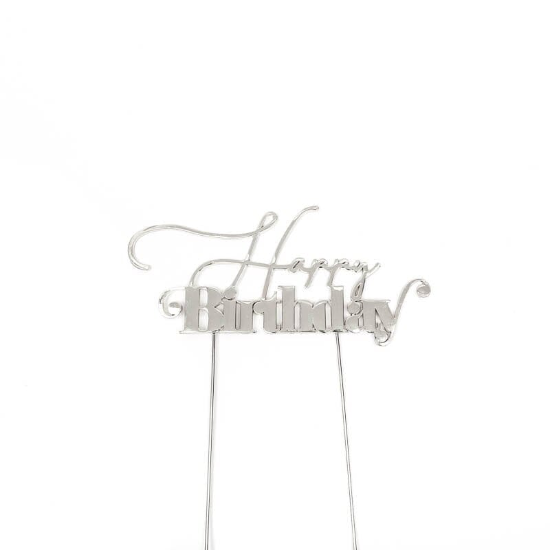 Silver Metal Cake Topper - Happy Birthday 1 Acrylic Cake Toppers The Cooks Kitchen Mandurah 