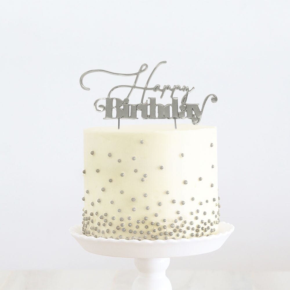 Silver Metal Cake Topper - Happy Birthday 1 Acrylic Cake Toppers The Cooks Kitchen Mandurah 