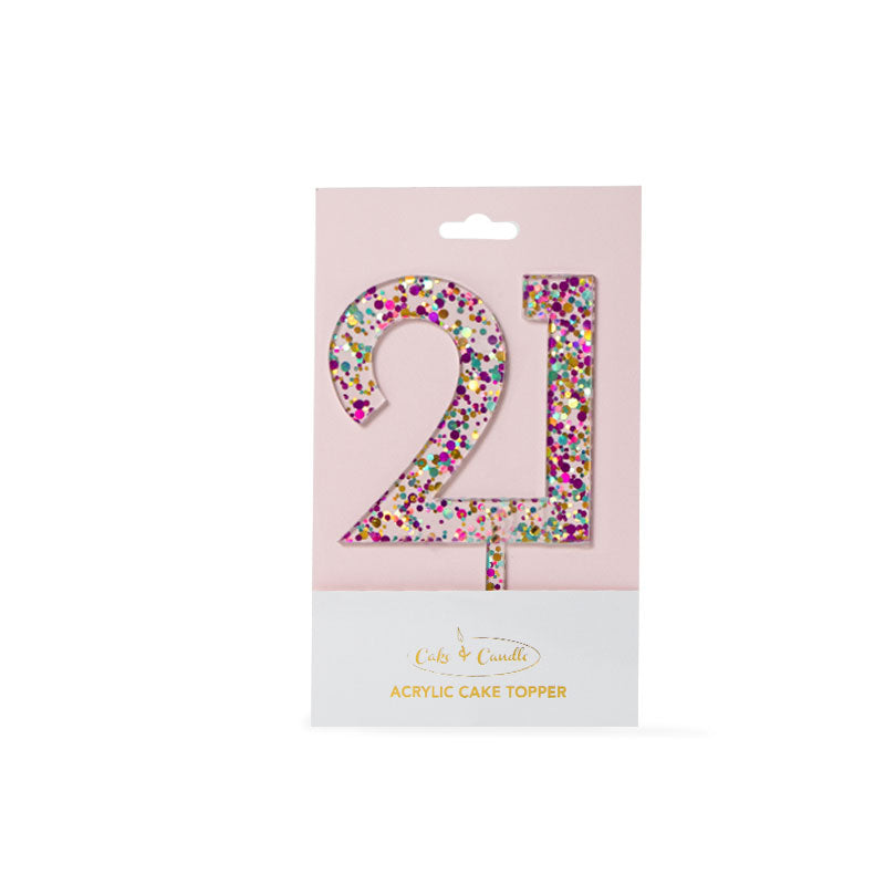 Rainbow Glitter Number 21 Cake Topper