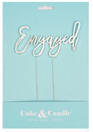Cake & Candle Silver Plated Cake Topper - Engaged